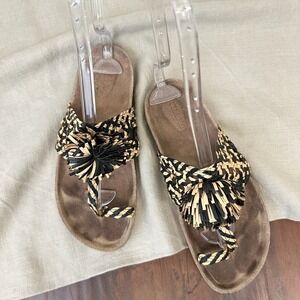 ULLA JOHNSON Netta Toe-Ring Weaved Sandal Pom-Pom Multi